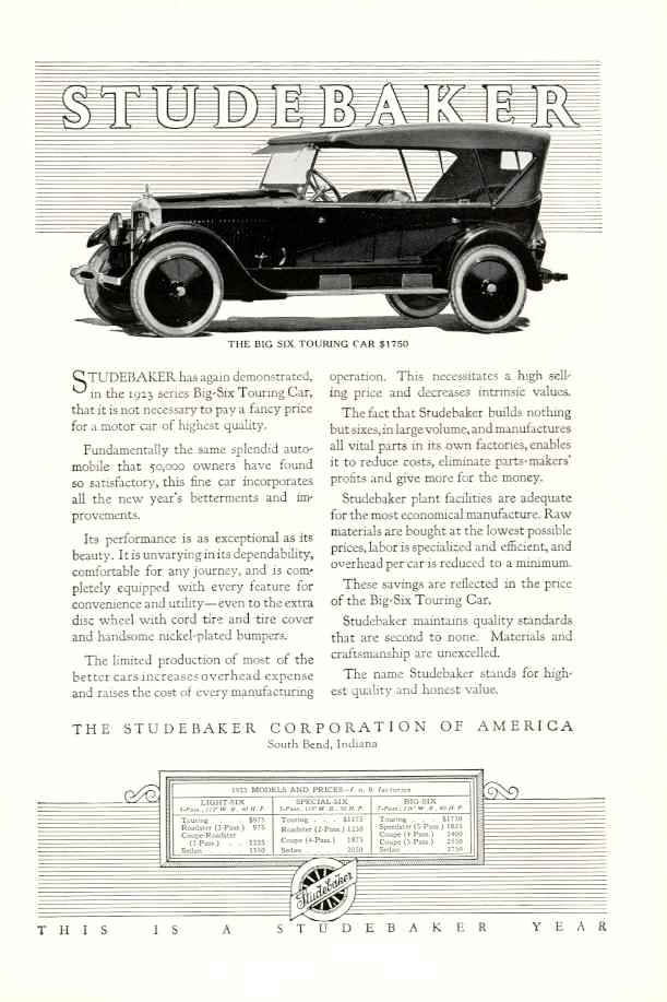 1923 Studebaker Auto Advertising